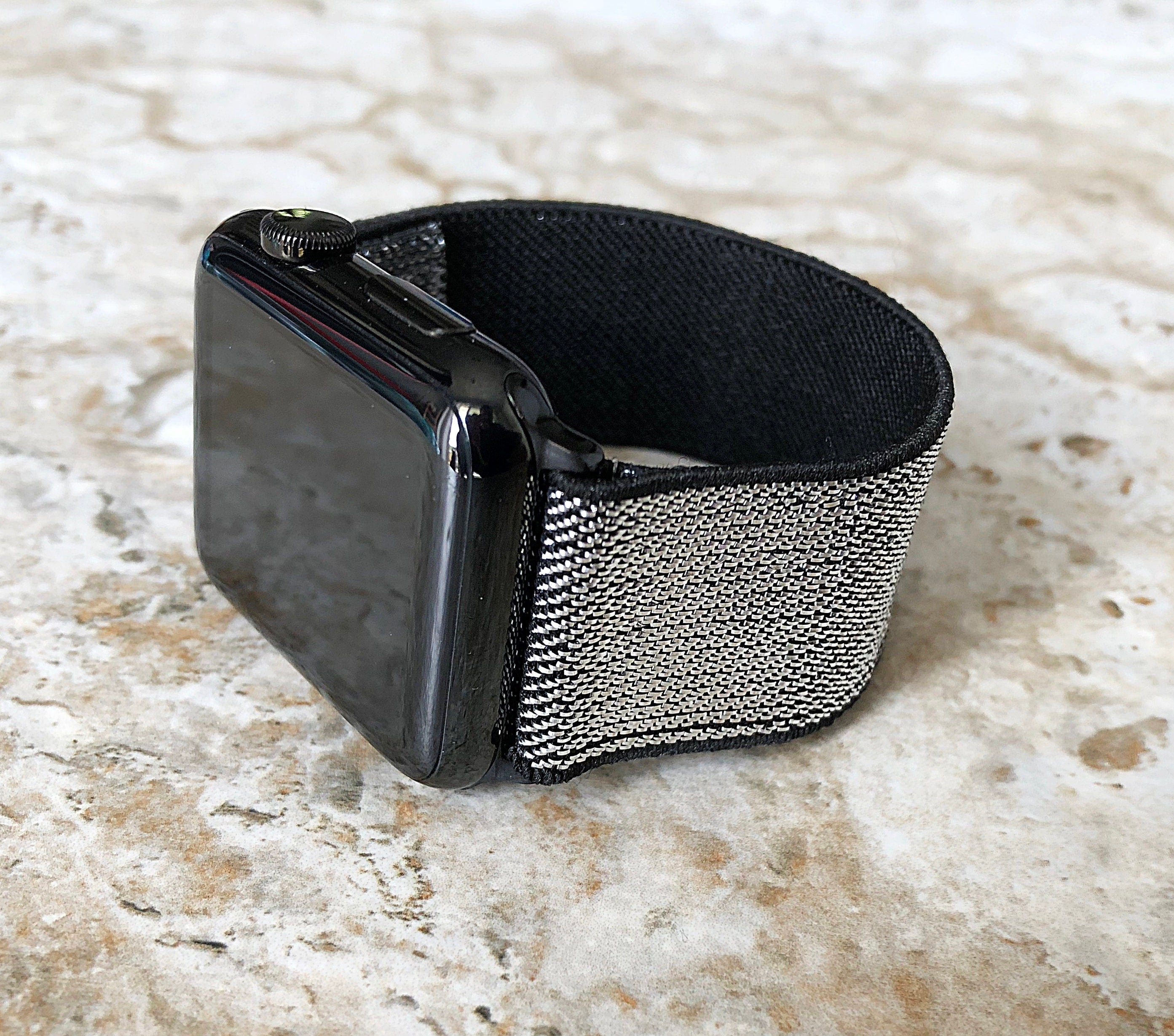 Apple Silver Black Sparkling Stretch Elastic Band Strap for iWatch Ultra 2 49mm and 9 8 Series 41mm 45mm Case Fancy Bracelet